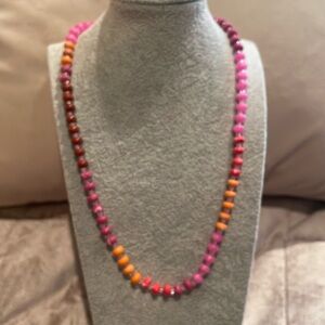 J Crew beaded necklace pink and orange and red tones 18-20”